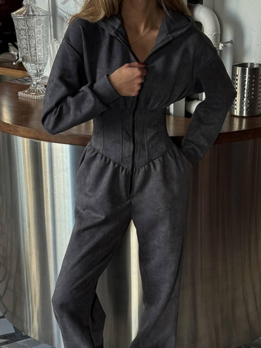 ?ZASUWA Female Half Zipper Hooded Jumpsuit