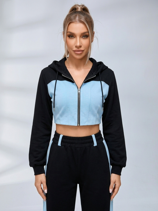Sexy Contrast Color Pocket Casual Tracksuit