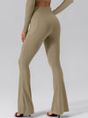 ZASUWA Female V-shape Waist Pocket Solid Color Split High-waisted Flare Pants