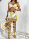 ZASUWA Female Sexy Contrast Color Fishnet Hollow Out 2-Pieces Without Bikini Set Swimwear Cover-up