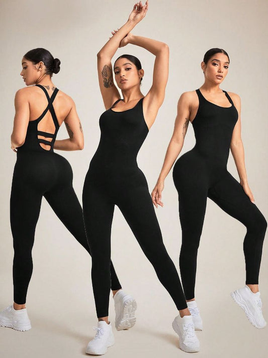 ZASUWA Female Cross Back Hollow Out Quick Dry Jumpsuit