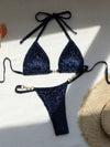 ZASUWA Female Leopard Print Glossy Coral Fleece Pearl Beach Bikini Set