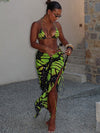 ZASUWA Female Sexy Hot Tie-dye Butterfly Print Mesh 3-Pieces Bikini Set