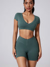 ZASUWA Female Deep V Solid Color Backless Short Sleeves