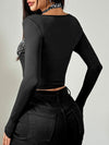 ZASUWA Female Leopard Print Hollow Out Halter Long Sleeves