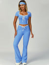 ZASUWA Female Contrast Color V-neck Lace-up Short Sleeves