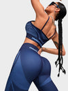 ZASUWA Female Sexy Stripe Fishnet Push Up Design Elastic Tight Tracksuit