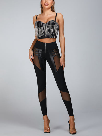 "Stitching Sexy" Cutout-Mesh-Reißverschluss-Leggings