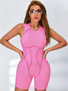 ZASUWA Female Hollow Out Backless Contrast Color Stripes Romper