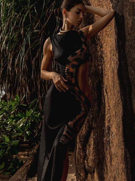 ZASUWA Female Snake Print Cutout Split DressX ANECHKAANNN ⭐