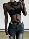ZASUWA Female Mesh Snake Print Bodysuit