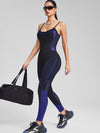 ZASUWA Female with Chest Pads Contrast Color Fishnet Stripe Print Tracksuit
