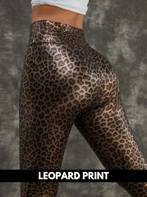 PU Faux Leather Snake Print Leggings