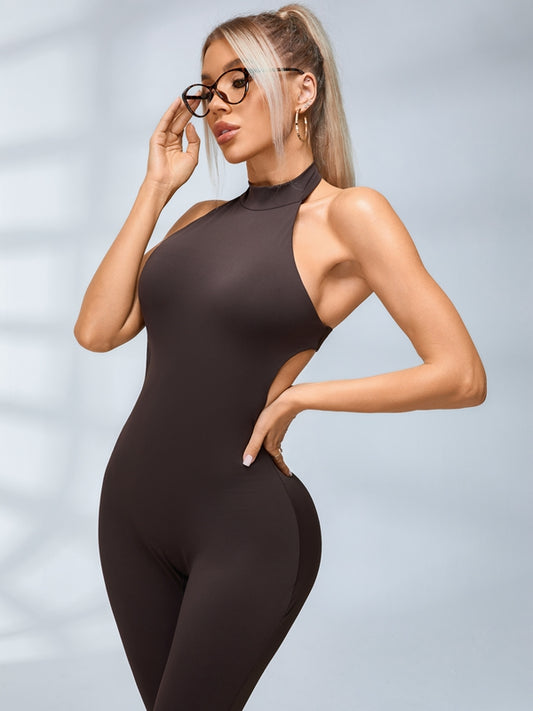 ZASUWA Female Backless Halter Deep V Back Jumpsuit