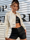 ZASUWA Female Zipper PU With Metal Buttons Faux Leather Jackets