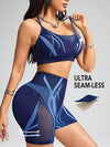 ZASUWA Female Fishnet Stripes Backless Stitch Elastic Tight Short Tracksuit