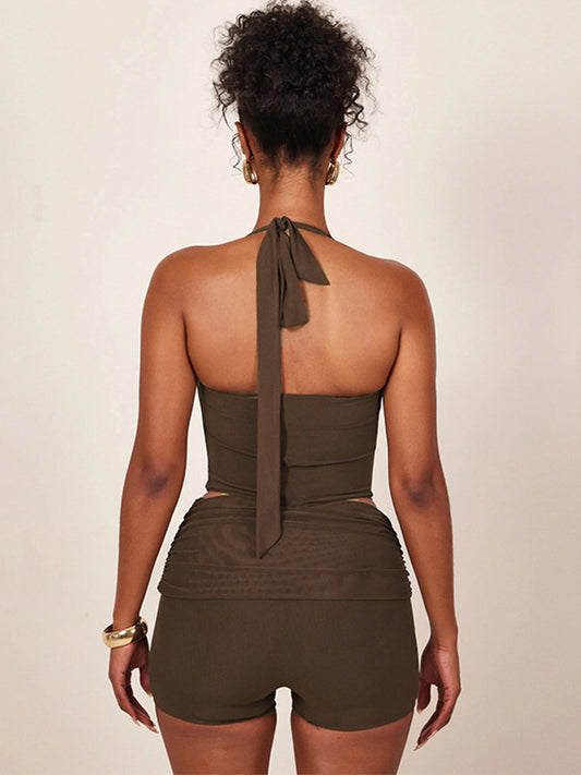 ZASUWA Female Elastic Tight Halter Backless Short Tracksuit