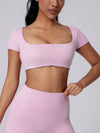 ZASUWA Female Sexy Solid Color U Collar Folds Quick Dry Short Sleeves