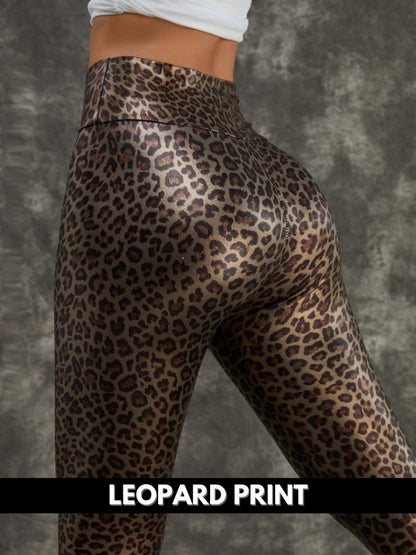 PU Faux Leather Leopard Print Leggings