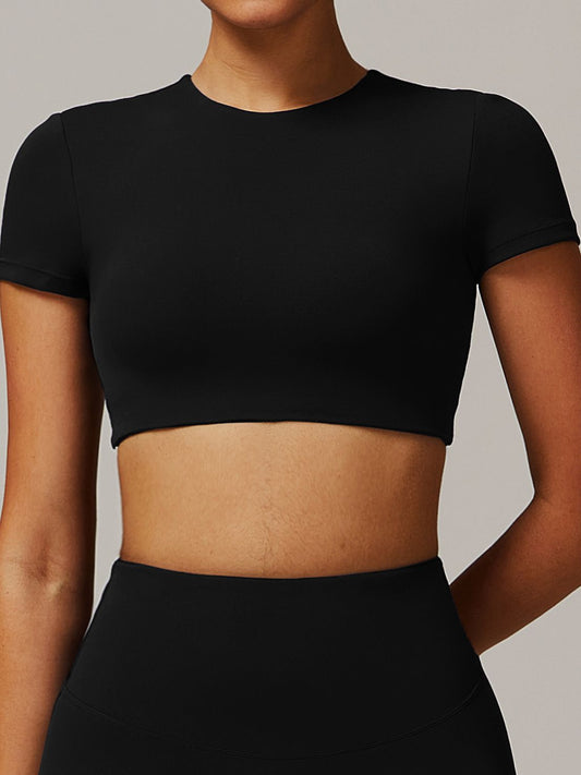 ZASUWA Female Solid Color Backless with Pads Cropped Short Sleeves