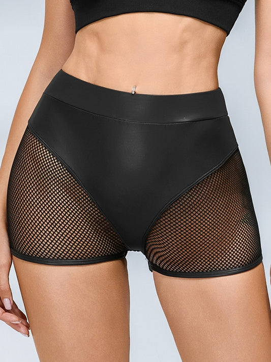❤ZASUWA Female Sexy Faux Leather Fishnet Micro Hot Shorts