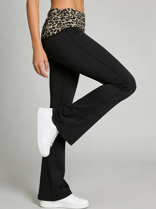 Leopard Print Contrast Color Flare Leggings