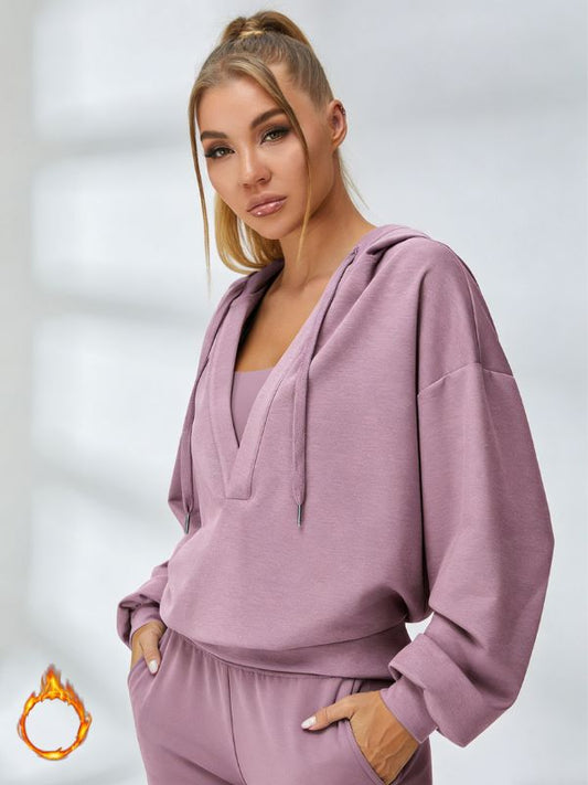 Feamle V Collar Fleece Hoodie