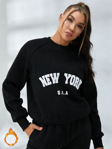 Feamle Letters Print Fleece Hoodie