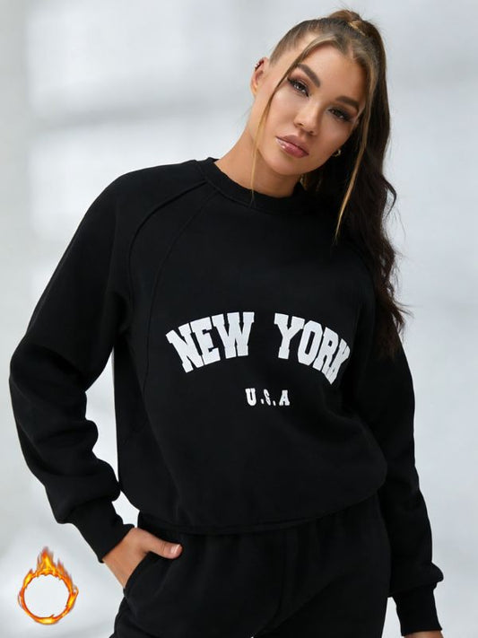 Feamle Letters Print Fleece Hoodie