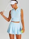 ZASUWA Female Stand Up Collar Zipper Pleated 2 in 1 Quick Dry Tennis Skirts Suit