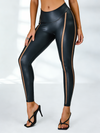 Faux Leather Mesh Stripes Leggings