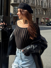 Eleganter, nahtloser, gestreifter Jacquard-Jumpsuit mit langen Ärmeln