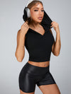 ZASUWA Female Glossy PU Faux Leather Peach Butt Spandex Gym Booty Shorts