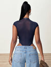 ZASUWA Female Sexy Mesh Metal Buckle Short Bodysuit