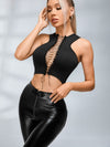 🖤ZASUWA Female Faux Leather Zipper Buttons Pocket Leggings