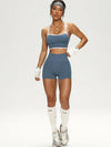 ZASUWA Female Contrast Color Cross Back Elastic Tight Short Tracksuit