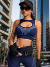 ZASUWA Female Contrast Color Hollow Out Cross Back Fishnet Push Up Design Tracksuit