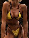 🖤ZASUWA Female Sexy Hollow Out Contrast Color Backless Mesh Bikini Set