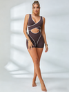 Sculpting Contrast Piping Cutout Short Romper