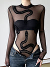 ZASUWA Female Mesh Snake Print Bodysuit