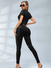 🖤ZASUWA Female PU Half Zipper Peach Booty Jumpsuit