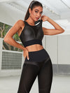 ZASUWA Female Fly Eye Contrast Color High-rise Leggings