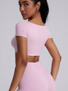 ZASUWA Female Sexy Solid Color U Collar Folds Quick Dry Short Sleeves