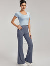 ZASUWA Female Hollow Out Backless U Collar Ribbed Short Sleeves