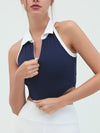 ZASUWA Female Stand Up Collar Zipper Elastic Tight Quick Dry with Chest Pads Tank