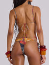 ZASUWA Female Fashion Sexy Natural Texture Print Mesh 3-Pieces Hollow Out Bikini Set