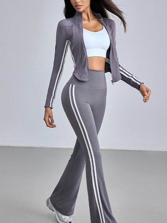 ZASUWA Female Stripe Elastic Tight Stand Up Collar High-waisted Tracksuit