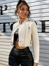 ZASUWA Female Zipper PU With Metal Buttons Faux Leather Jackets