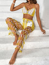 ZASUWA Female Sexy Contrast Color Fishnet Hollow Out 2-Pieces Without Bikini Set Swimwear Cover-up