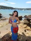 ZASUWA Female Halter Flower Print Mesh 3-Pieces Bikini Set